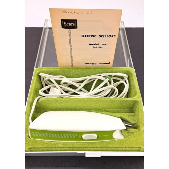 Vintage Sears Electric Scissors 344.2199 Manual Original Case Green 2 Speed 1968 - Picture 5 of 9